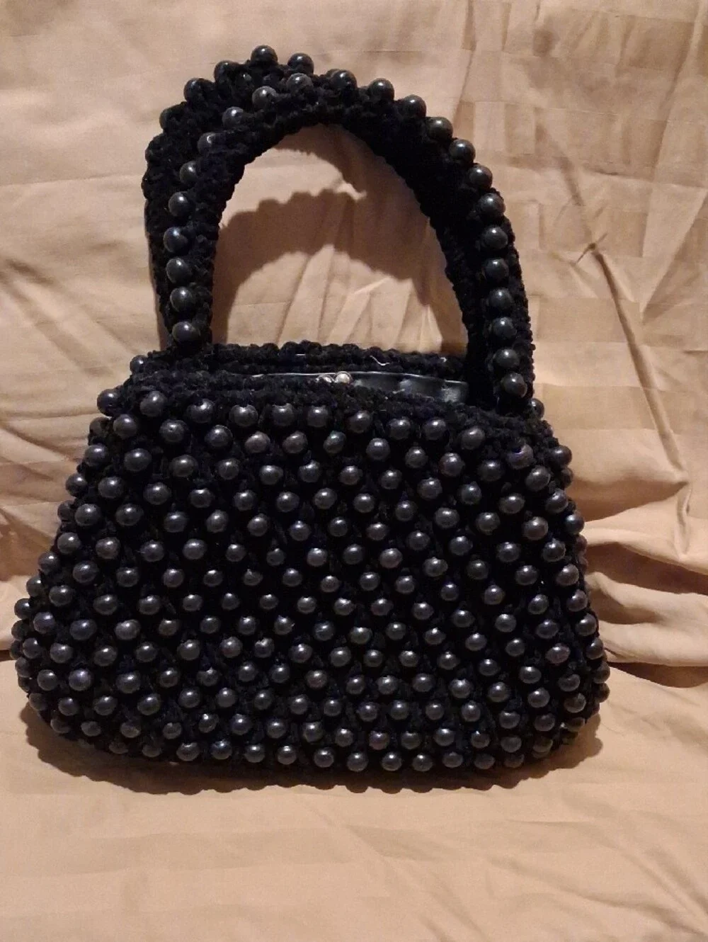 Walborg Black Beaded Top-Handle Clutch